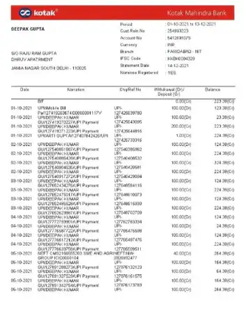 kotak bank statement