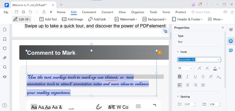 customize text in pdf
