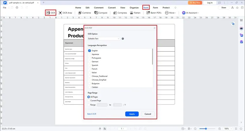 complete ocr setting in pdfelement