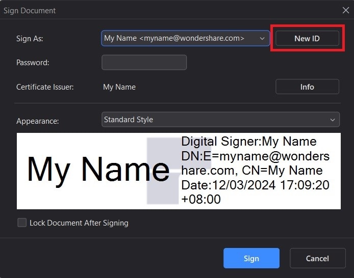 création d'un nouveau certificat signature numérique