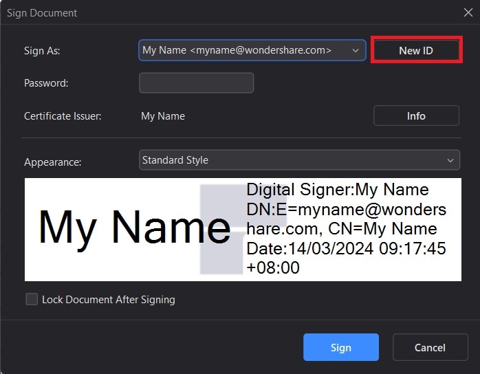 création d'une nouvelle signature numérique certifiée