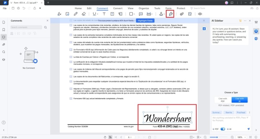 activating signature feature of wondershare pdfelement