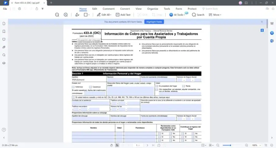 remplir le formulaire xfa