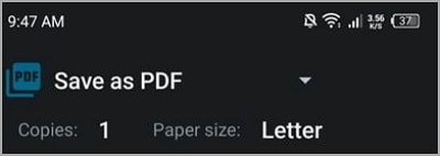 selecting save as pdf as printer