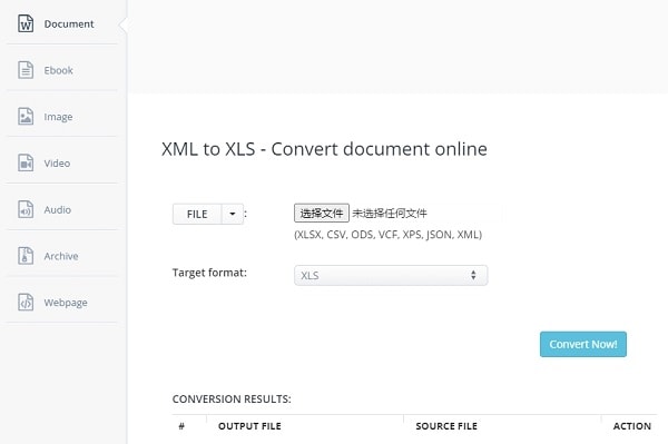 convert xml to xls online
