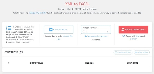 convert xml to xls online