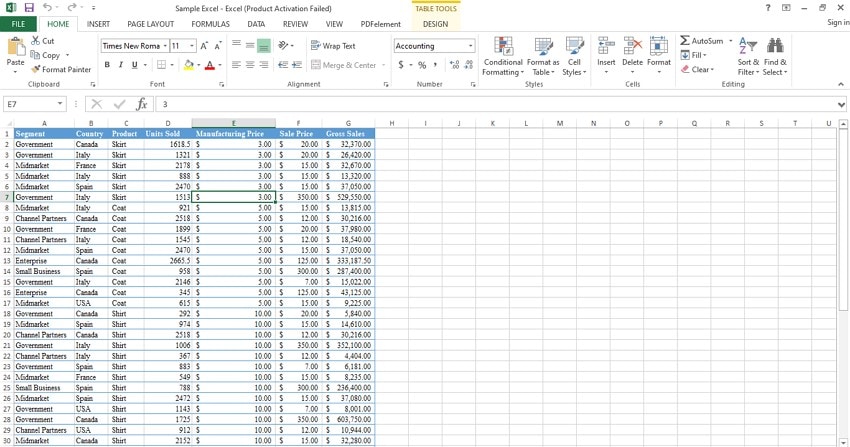 data display in excel
