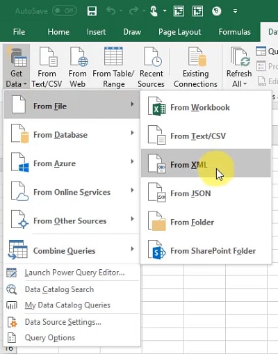 get data from xml to excel