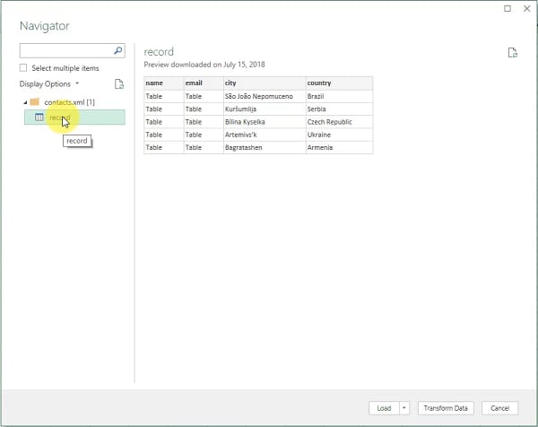 importar xml para excel