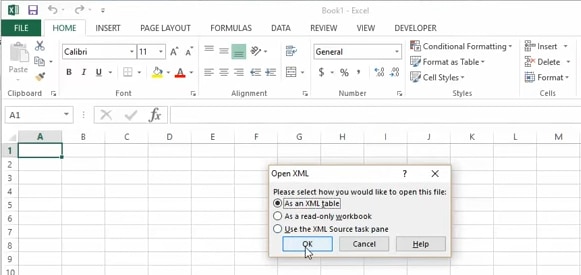 abrir um xml no excel