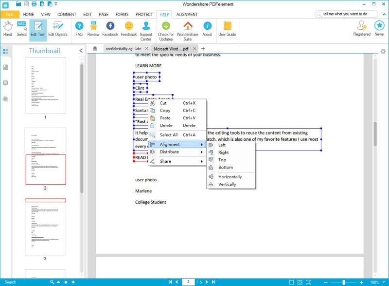 aligner texte dans pdf converti en word