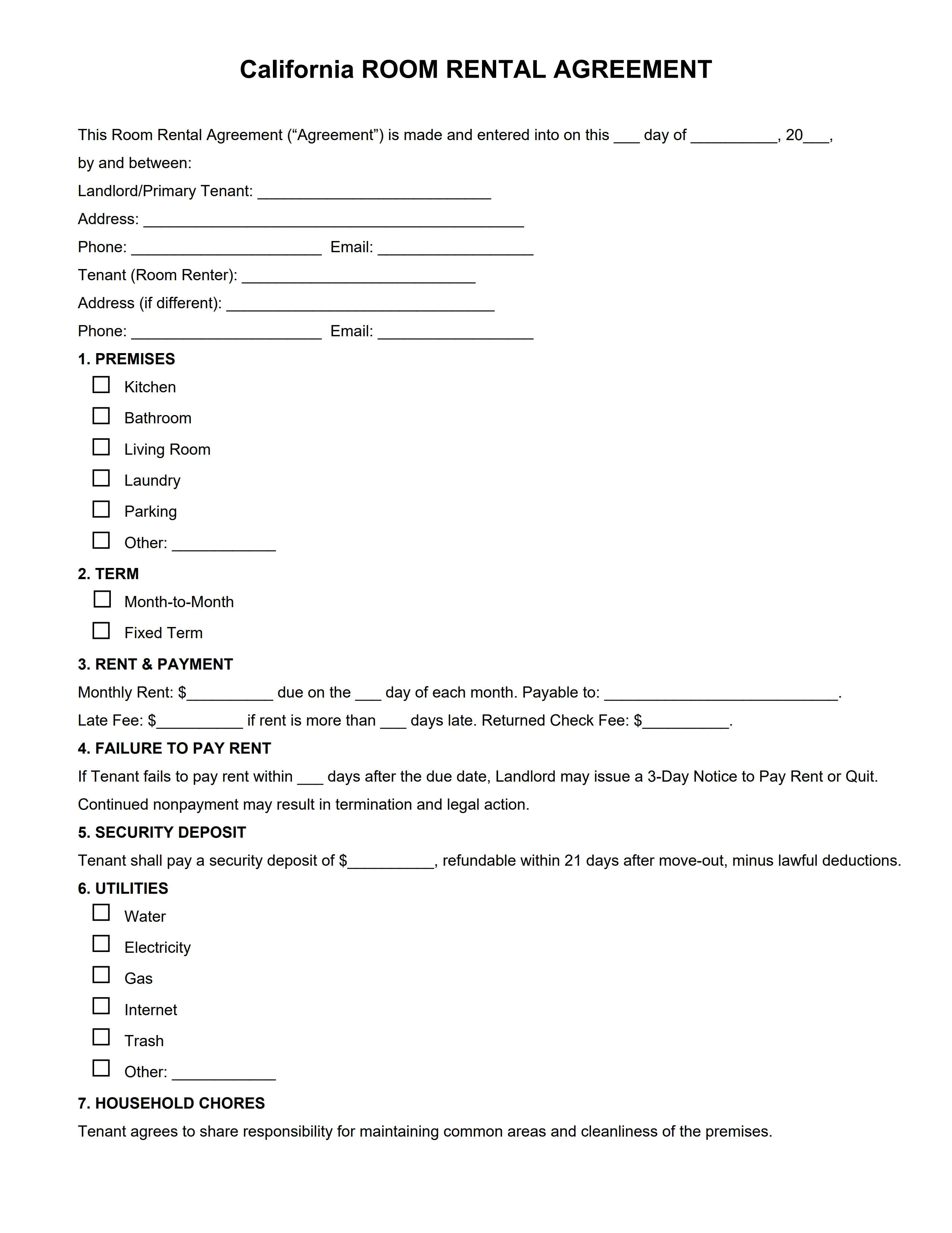 California Room Rental Agreement