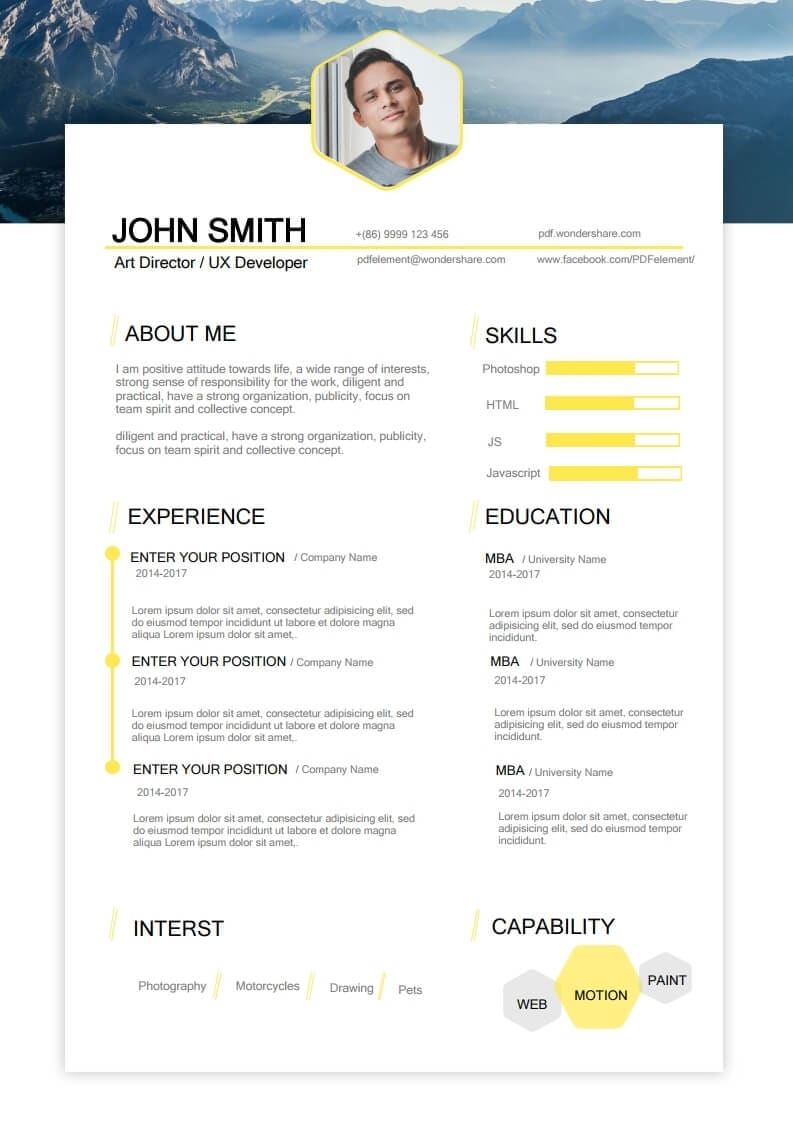 free resume templates pdf
