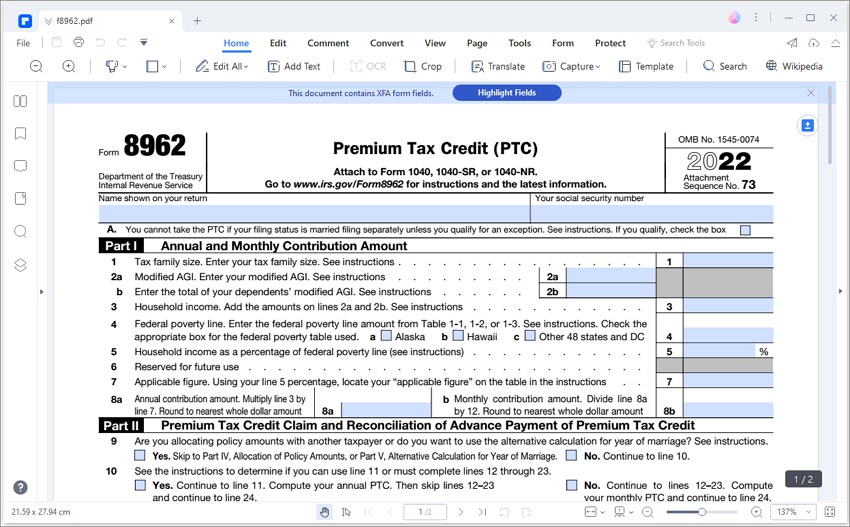 How To Fill Out IRS Form 8962 Correctly 