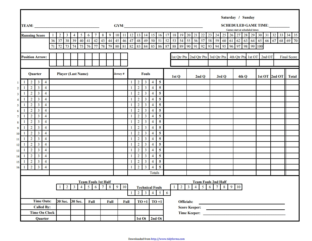 Basketball Score Sheet Free Download