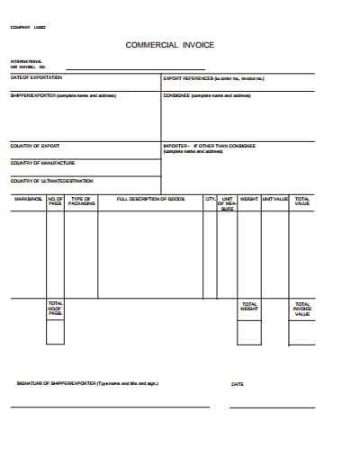 commercial invoice template 1