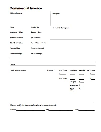 commercial invoice template 3