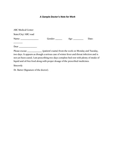 doctors note for work template