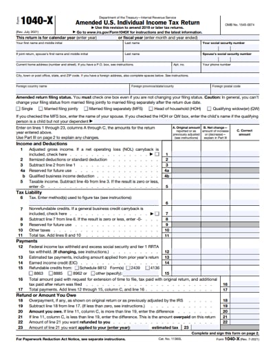 1040-X tax form 2021