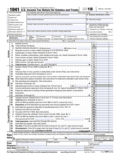 1041 tax form 2018
