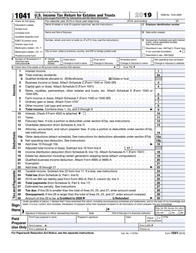 1041 tax form 2019