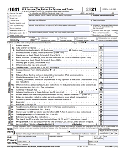 1041 tax form 2021