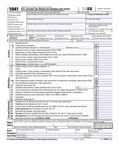 1041 tax form 2022