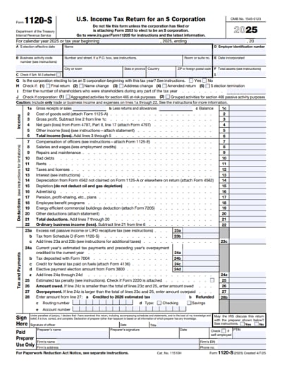 1120-S tax form 2025