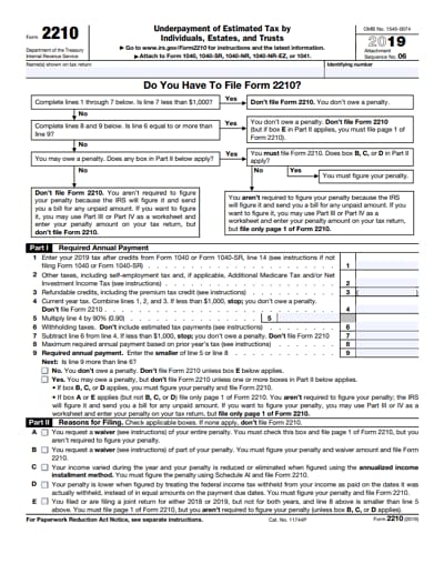 2210 tax form 2019