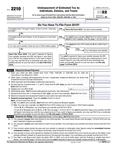 2210 tax form 2022