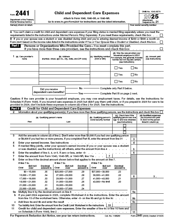 fillable form 2441