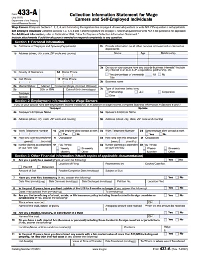 fillable form 433-A