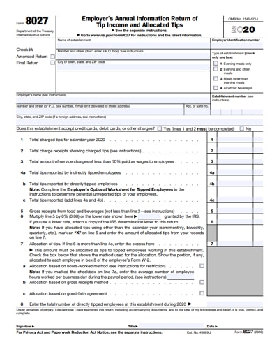 8027 tax form 2020