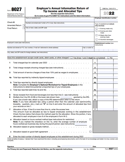8027 tax form 2022