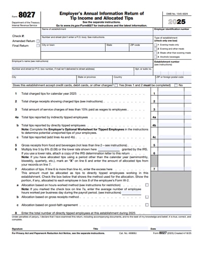 8027 tax form 2025