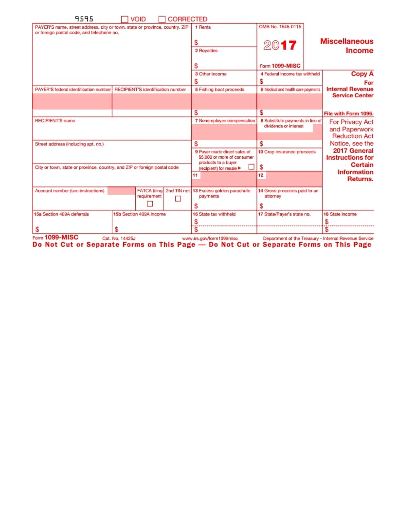 IRS 1099 MISC Form Free Download Create Fill and Print