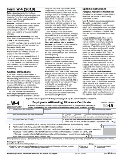W-4 tax form 2018