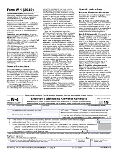 W-4 tax form 2019