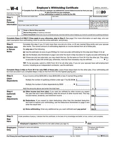 W-4 tax form 2020