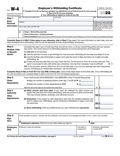 W-4 tax form 2022