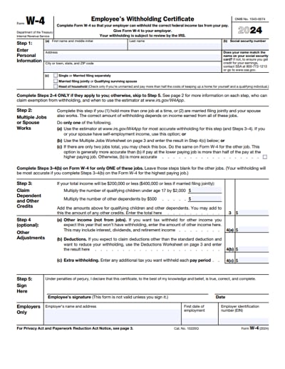 W-4 tax form 2024