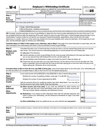 W-4 tax form 2025