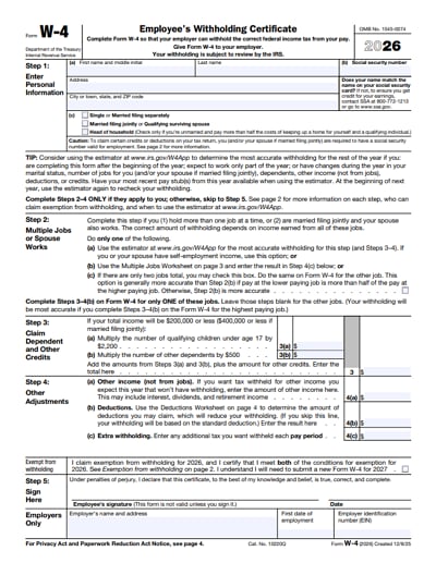 W-4 tax form 2026
