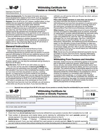 irs w4p form 2018