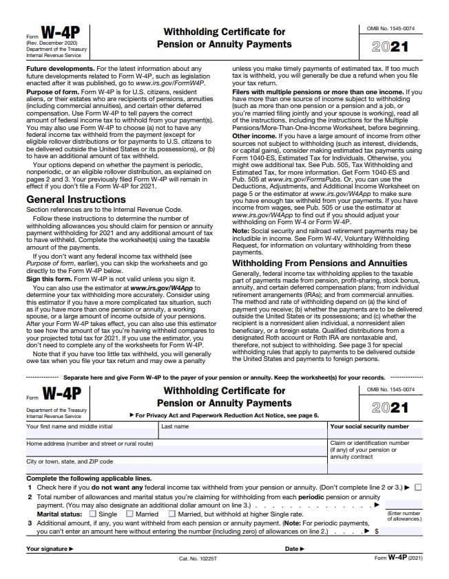 irs w4p form 2021