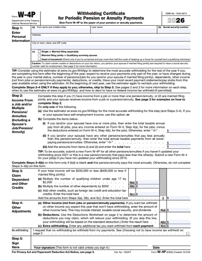 irs w4p form 2026