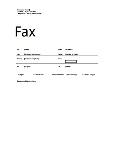 generic fax cover sheet template 1