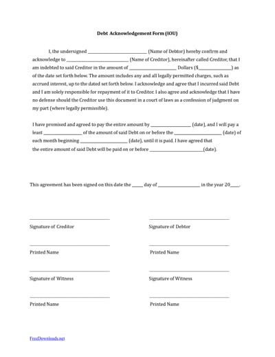 Simple IOU Template PDF Free Download Printable