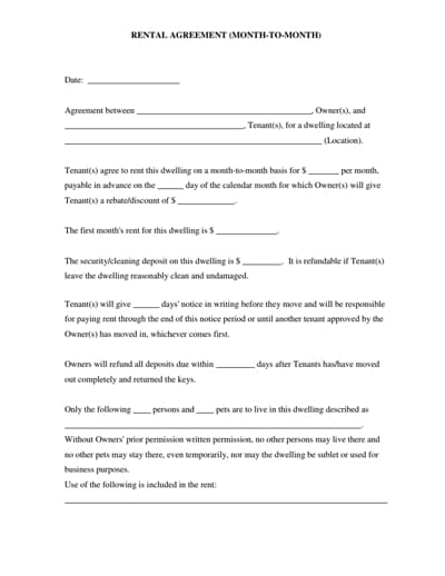 month to month rental agreement template 1