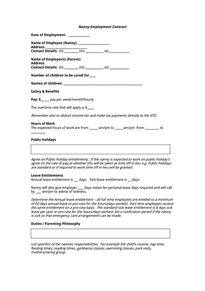 13  Nanny Contract Template DocTemplates